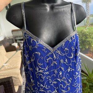 Niteline 100% Silk 1980’s Blue Beaded Dress